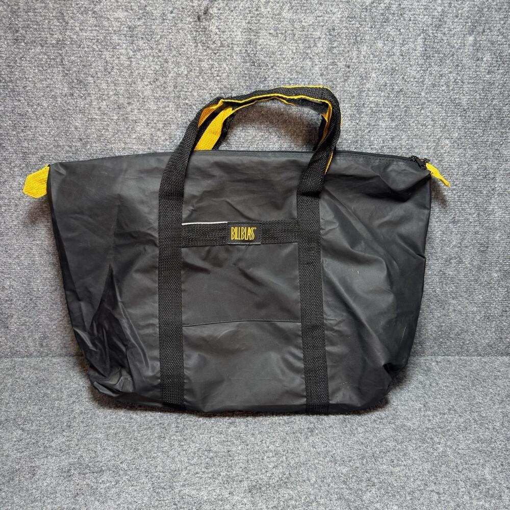Bill Blass Tote Bag Beach Travel Foldable 20"X14" Large Black & Yellow Zip Close